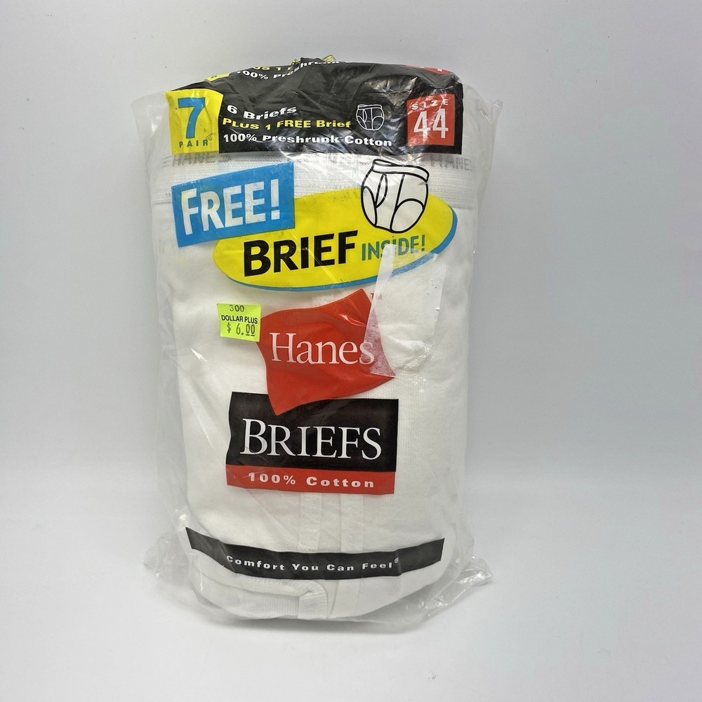 Vintage Hanes Mens Briefs Underwear USA 7 Pairs Size 44 Cotton‎ White 2000